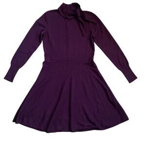 Eliza J Long Sleeve Mock Neck Fit & Flare A Line Burgundy Knit Dress Size M